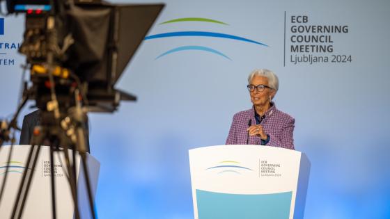 ECB president Christine Lagarde giving the monetary policy statement during the external ECB Governing Council Press Conference in Brdo, Slovenia, 17. October, 2024