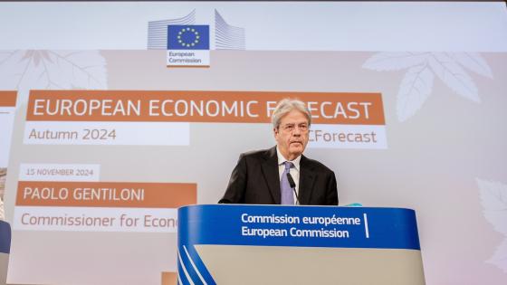 Paolo Gentiloni during the press conference for the Autumn 2024 Commission Economic Forecast